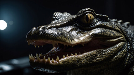 Fototapeta premium Exquisite crocodile photo in professional style with dark themed background stock photo wild life image