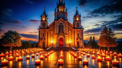 Fototapeta premium Sacred Heart of Jesus Night Photography: Illuminated Devotion