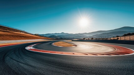 Fototapeta premium Mountainous Race Track Asphalt Curve Under Sunny Sky