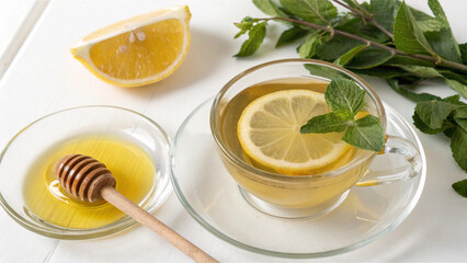 lemon tea with honey and mint