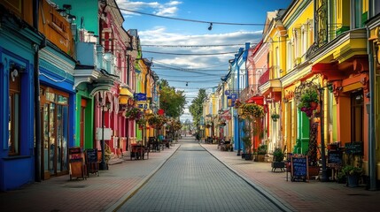 Obraz premium Colorful Buildings Line A Charming European Street