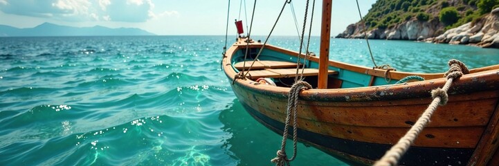 Fishing net with wooden boat in the background, line, nautical