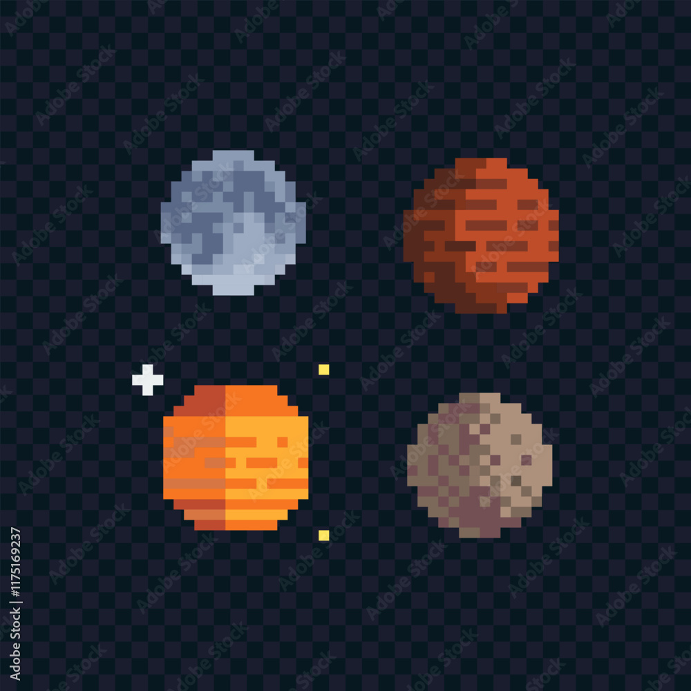 Aufkleber planet pixel art icon set. 8-bit sprite. old school computer graphic style. isolated vector illustra