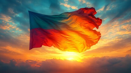 Armenian flag waving at sunset: a symbol of pride and heritage
