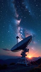 Milky Way shining above a dish antenna in the darkness, space, constellation