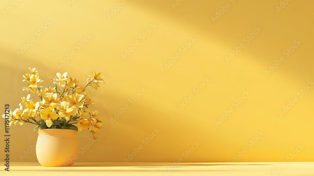 Poster a smooth buttercup yellow gradient with a flower pot in the lower left corner, creating a cheerful a