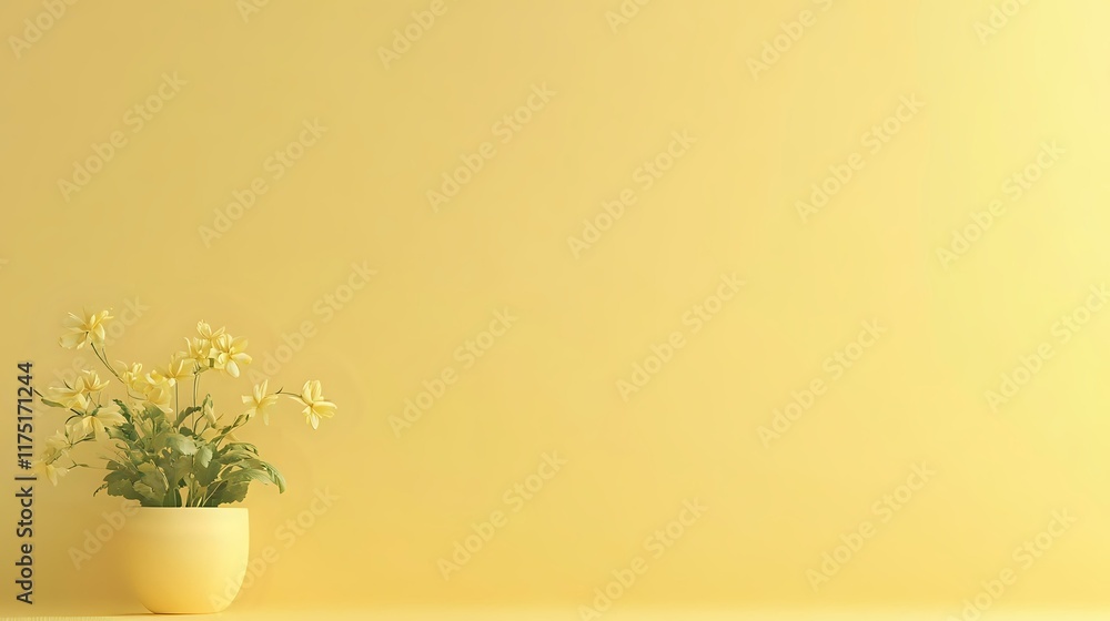 Poster a smooth buttercup yellow gradient with a flower pot in the lower left corner, creating a cheerful a