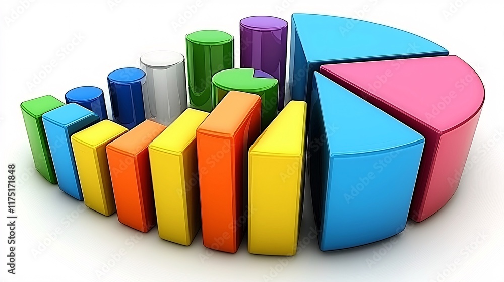 Poster Investment planning process explained using pie charts and bar graphs Stock Photo with side copy space