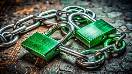 Secure Steel Chain Padlocks with Keys - Overhead Closeup Architectural Photography