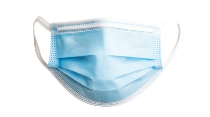 A blue medical mask for protection, isolated on a white background, ideal for healthcare and safety-themed content.
