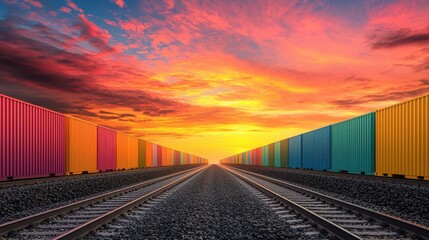 Fototapeta premium Intermodal shipping, containers on truck and train