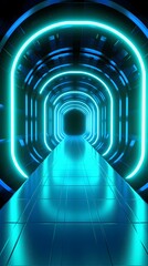 Technology blue black grid future space tunnel poster background