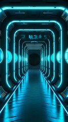 Fototapeta premium Technology blue black grid future space tunnel poster background