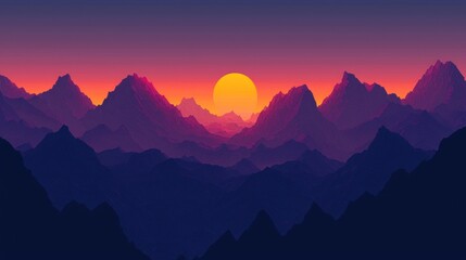 Obraz premium Majestic Mountains Sunset Landscape Artistic Render