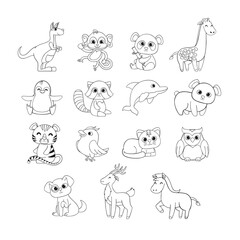 Fototapeta premium Collection of Cute Animal Line Art Drawings for Coloring Activities 