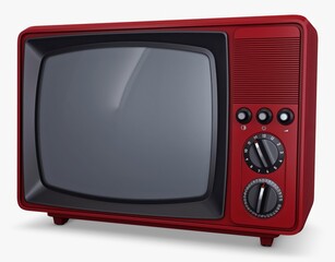 Vintage red television set with classic features on display