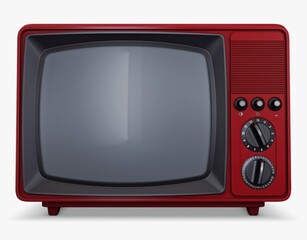 Vintage red television set with classic features on display