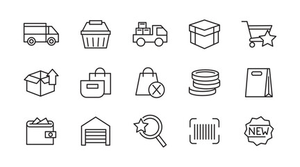 Shopping line icon set. Supermarket, cart, online shopping, commerce, mobile shop, testimonials, shipping, purchase, Package, basket, bag line icon set. UI thin line icon pack.