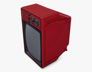 Vintage red television set with classic features on display