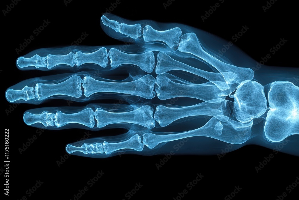 Poster x-ray showing the skeletal structure of a human hand with detailed finger bones and metacarpals