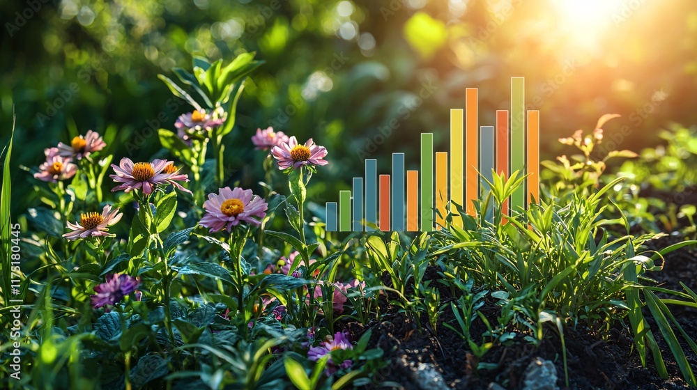 Aufkleber savings goals progress visualized through a colorful bar graph stock photo with side copy space
