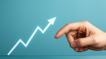 Consumer behavior insights. A hand pointing at a rising arrow symbolizing growth and success.