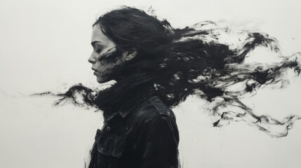 Monochromatic Abstract Portrait on a White Background. Generative AI