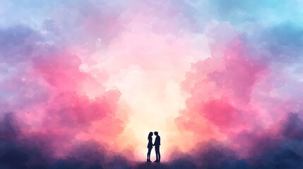 Fototapeta premium Valentine's love celebration a couple's blissful embrace in sunset digital art