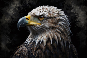 Obraz premium Expert portrait of an eagle with sharp strong beak captured in professional photography against a moody dark background