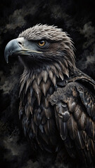 Fototapeta premium High definition close up of a majestic eagle with strong beak captured with sharp focus against a dark background