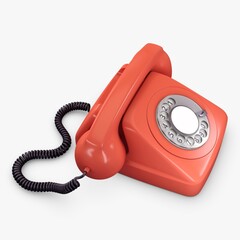 Vintage rotary telephone in vibrant red color