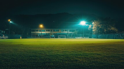 Nighttime Soccer Field Illuminated by Bright Lights