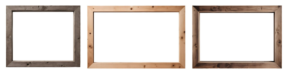 Naklejka premium Set of various wooden frames isolated on transparent background, template