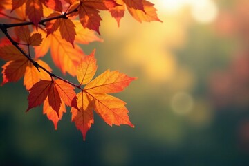 Fototapeta premium Delicate leaves shimmer in a soft focus against an abstract background, autumn, scenery, art