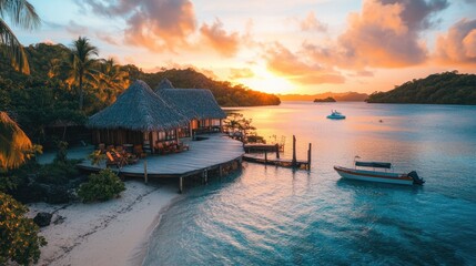 Tropical Overwater Bungalow Sunset Paradise