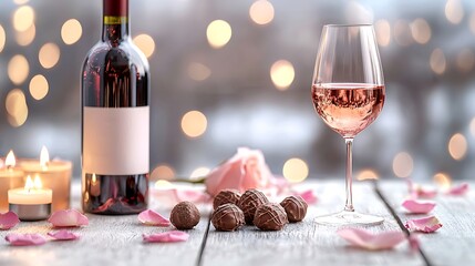 Valentine's day celebration wine and chocolates romantic setting cozy atmosphere