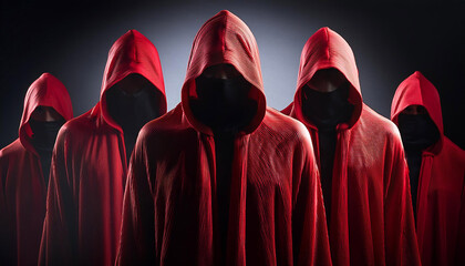 mysterious figures in red cloaks hidden faces ghostly presence possibility of secret society dark background