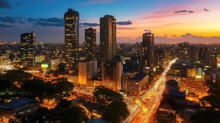 Nairobi Skyline Illuminated at Sunset Cityscape