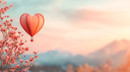Obraz premium Valentine's day hot air balloon adventure scenic landscape romantic love journey