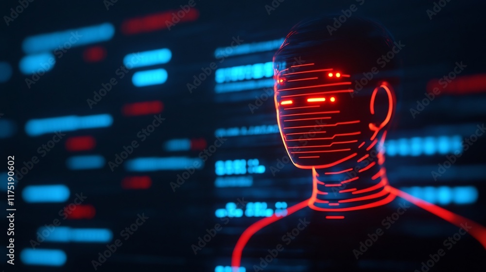 Poster glowing chatbot communicating with holographic messages in virtual space