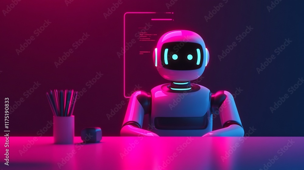 Aufkleber virtual assistant chatbot providing real-time data and analytics in a minimalist,high-tech workspace