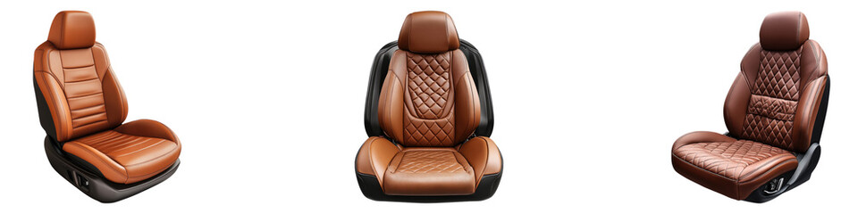 Car seat covers in genuine leather isolated on transparent background, Set of