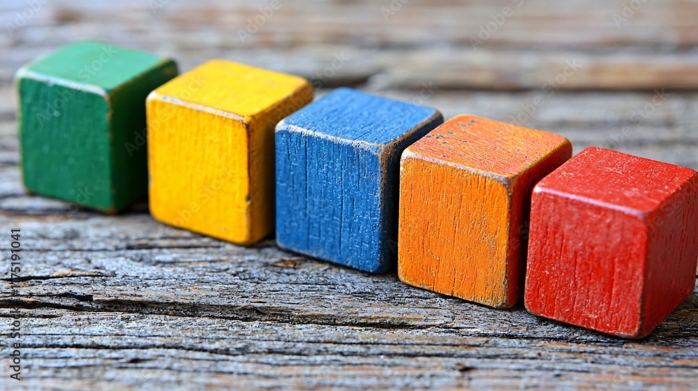 Poster Debt repayment plan visually represented with colorful blocks Stock Photo with side copy space