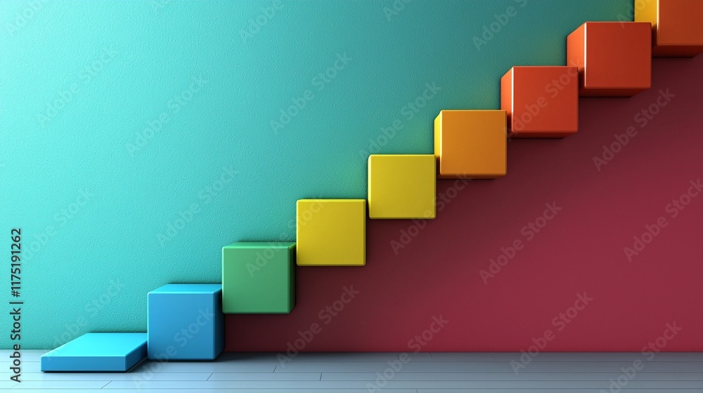 Poster debt repayment plan visually represented with colorful blocks stock photo with side copy space