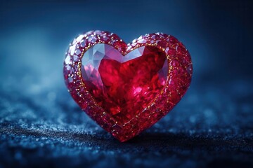 Fototapeta premium a heartshaped ruby glows softly against a rich midnight blue background symbolizing love and warmth inviting a sense of affection and connection
