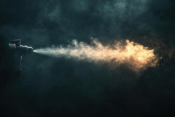 Obraz premium a highquality aerosol spray disperses a fine mist against a sleek black background emphasizing precision and creativity in a minimalist aesthetic