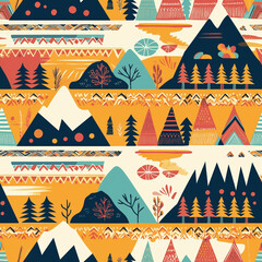 seamless pattern with christmas trees and mountain 