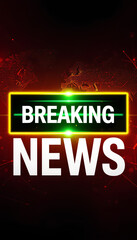 Dynamic breaking news graphic with bold yellow rectangle, glowing red light, and high-tech global design