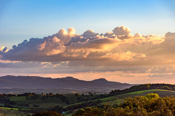 Sunset between the mountains and valleys of Carrancas in the state of Minas Gerais