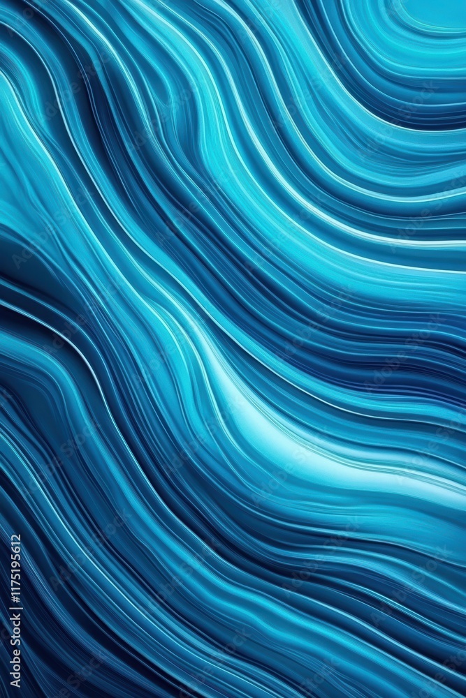 Poster abstract wavy lines in various shades of blue create a serene and tranquil digital background for ar